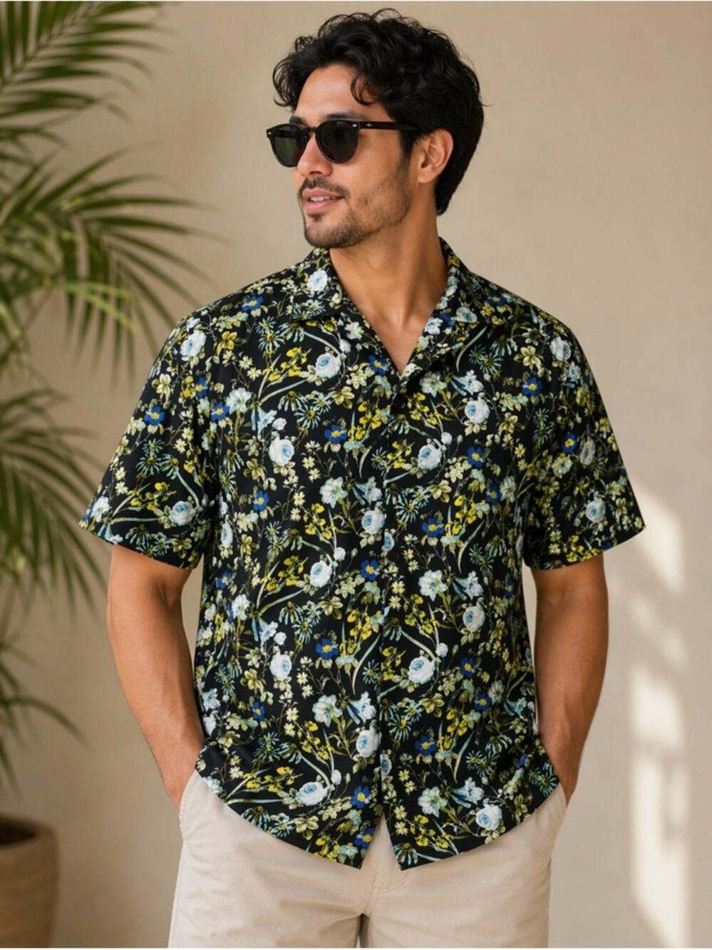INC International Concepts Floral Camp Shirt Black Rayon Button Up Men’s S